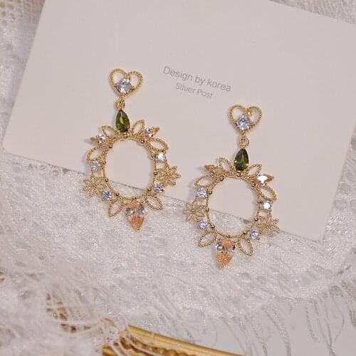 Japanese&Korea Delicate Jewelry 14K Real Gold AAA Zircon Flower Stud Earrings for Women Luxury Pierced Heart Earrings