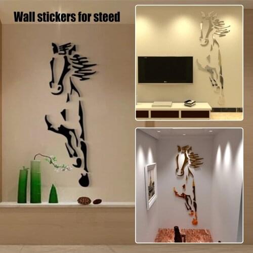 Galloping Horse Mirror Wall Sticker Modern Creative Design Wall Decals 3D Acrylic Mirror Surface Living Room Decor J2Y