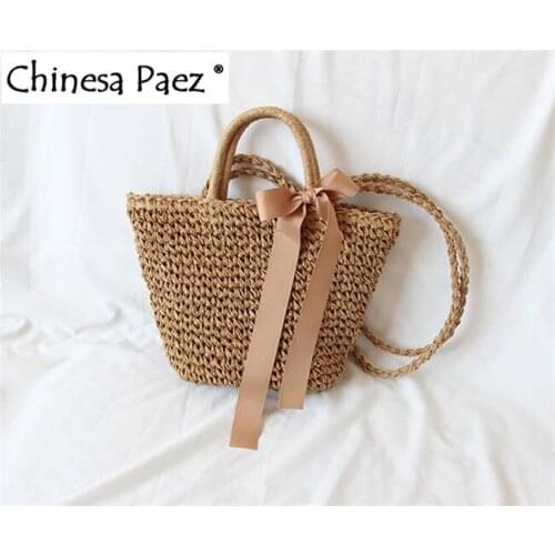 Girls Straw Handbag Ribbon Bowknot Crossbody Shoulder Bag Women Fashion Knitting Designer Satchel vintage Bags Casual Beach Bag