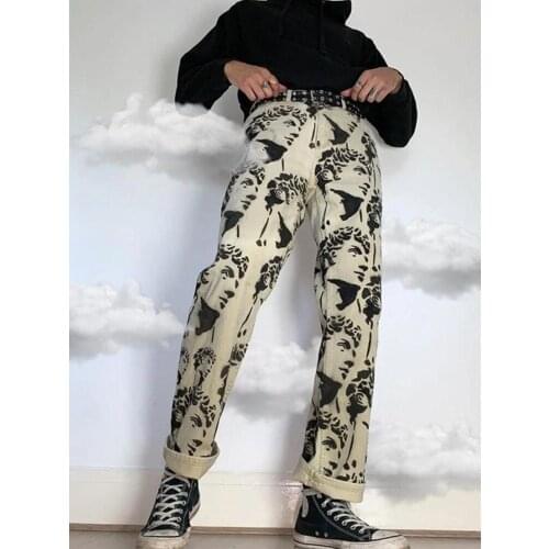 Women’s Wash Printed Jeans Atumn Winter Girls Harem Pant Trousers Zipper Breasted Plus Size Female Hight Waist Denim Jean