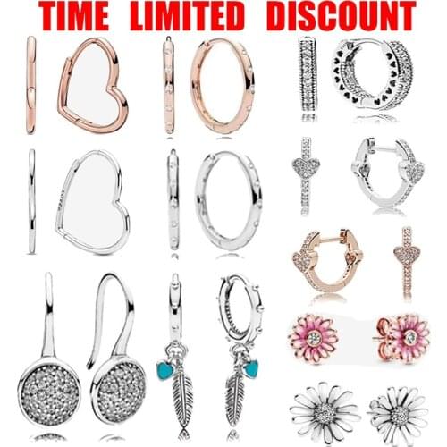 100% 925 Sterling Silver Pan Earring Large Asymmetric Hearts Of Love Earrings For Women Wedding Gift Fashion Jewelry