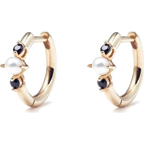 Summer new delicate925 sterling silver Cute Micro white pearl beaded black cz mini huggie hoop earring women girl trendy jewelry