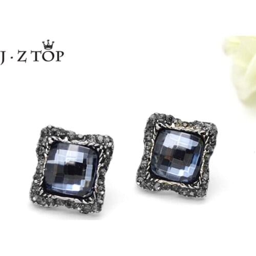 JZTOP Vintage Geometric Square Rhinestone Crystal Stud Earrings For Women Silver Color Earring Fashion Wedding Jewelry D'oreille