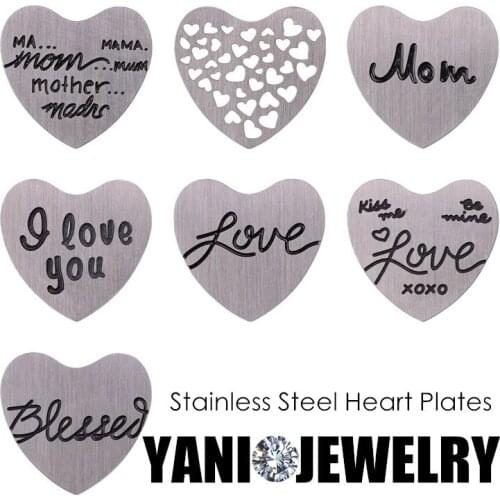 10pcs 22mm Stainless Steel Floating Plates Heart Shape Blessed Window Plates For Heart Locket Accessories