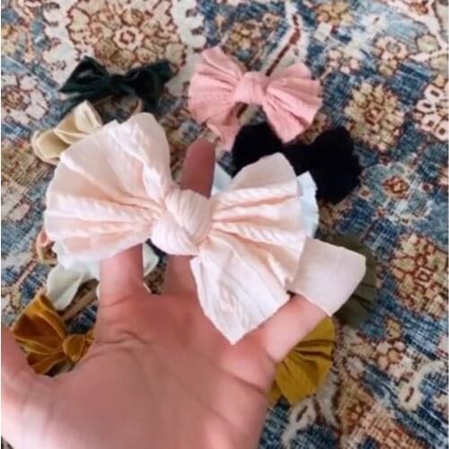 1pcs New Handmade Bow Headbands For Kids Girls Solid Cable Knit Hairband Soft Noylon Hair Accessories Headwear Cloth Head Band