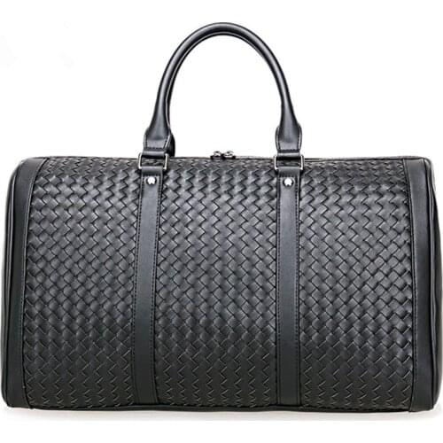 100% Cowhide Weaving Genuine Leather Men Travel Bag Real Leather Duffle Bags Big Luggage Carry On Overnight Handbag Laptop Tote