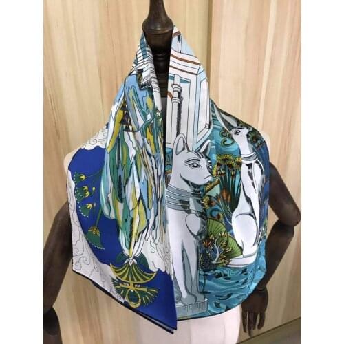 2021 New Arrival Fashion Elegant blue 100% silk scarf 90*90 cm square shawl twill wrap for women lady girl