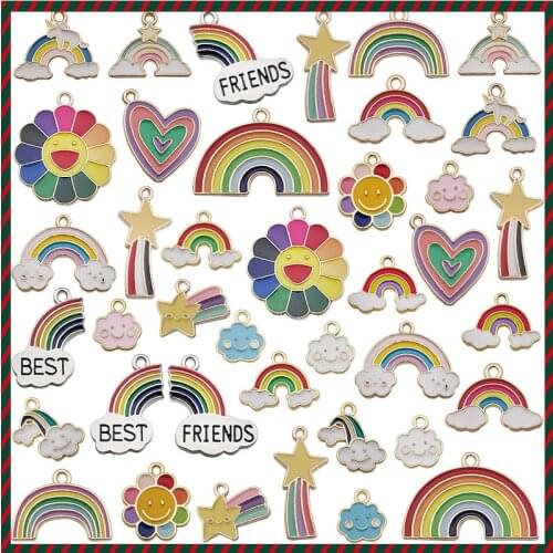 40Pcs Mixed Enamel Rainbow Cloud Flowers Charms Beads DIY Earrings Bracelet Pendant Neacklace Accessories for Jewelry Making
