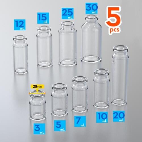 5pcs penicillin bottle glass bottle 3ml, 5ml, 7ml,10ml, 15ml, 20ml,25ml,30ml jars