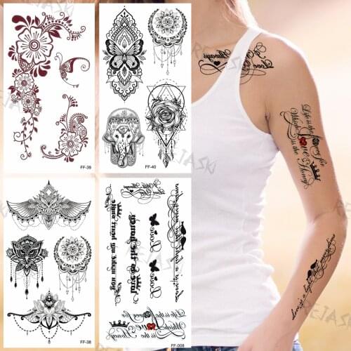 Body Art Letter Temporary Tattoos For Women Girls Realistic Butterfly Lace Mandala Rose Elephant Fake Tattoo Sticker Arm Tatoos