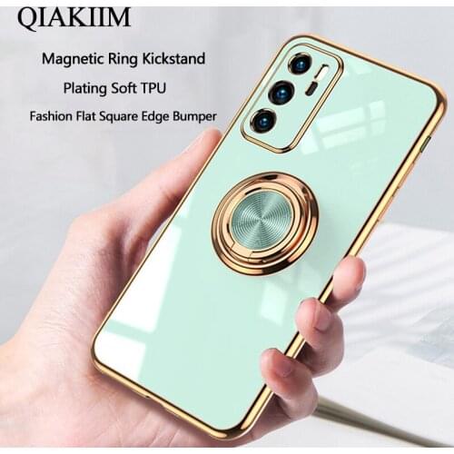 Magnetic Ring Kickstand Case For Huawei P40 Lite P30 P20 Pro Plus Mate 30 20 Nova 7i 6 SE Y8P Cover Soft Plating TPU Phone Cases