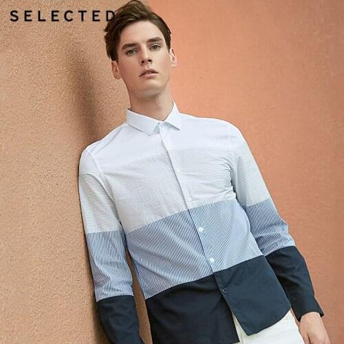 SELECTED Stripe splicing business leisure Long Sleeve Shirt | 419105563