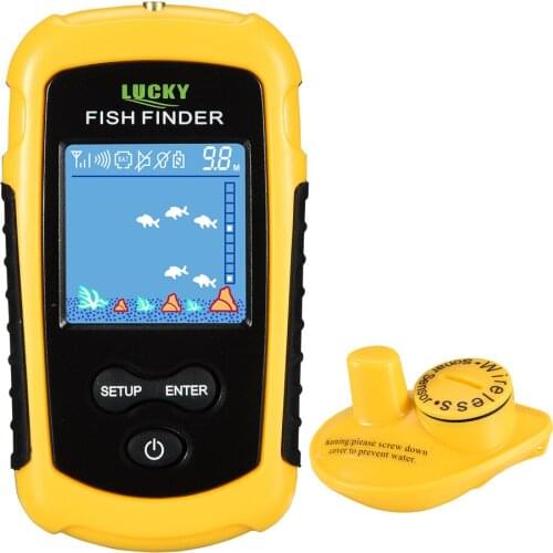 Lucky FFCW1108-1 Portable Wireless Sonar FishFinder with 2inch LCD Display Handheld Wireless Fish Finder Transducer Depth Finder