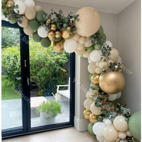 Retro Green Arch Birthday Background Baby Golden Balloons Garland Wedding Decoration Ceremony Party Doubled Aprico Shower Decor