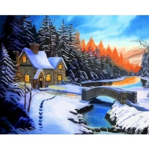 GATYZTORY Frame Snow House Frame Diy Painting By Numbers Landscape Canvas Colouring Handpainted Gift Wall Decor Kits