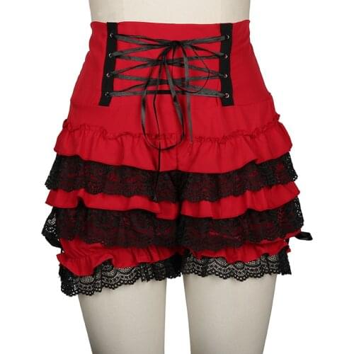 Plus Size 3XL Red Black Gothic Steampunk Lolita Ruffle Lace Pumpkin Bloomers Cotton High Waist Shorts Cosplay Little Devil
