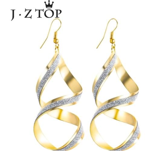 Jztop Bohemian Geometric Drop Earrings For Woman Gold Color Frosted Sequined Spiral Metal Long Dangle Earring Statement Jewelry