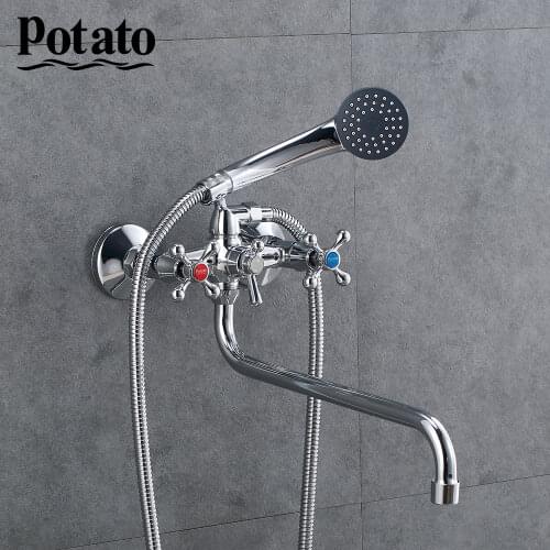 Potato Bathroom Faucet Hot And Cold Water Classic Long Nose Bathtub Mixer Dual Handle Dual Control Shower Bathroom Set p2265