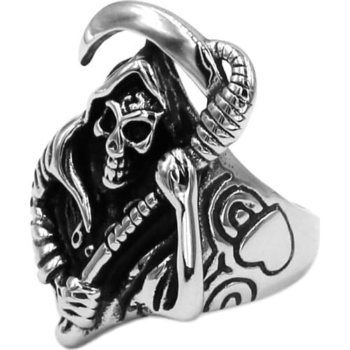Wholesale Death Skull Biker Ring Stainless Steel Jewelry High Quality Grim Reaper Skull Motor Biker Ring Mens Ring SWR0764