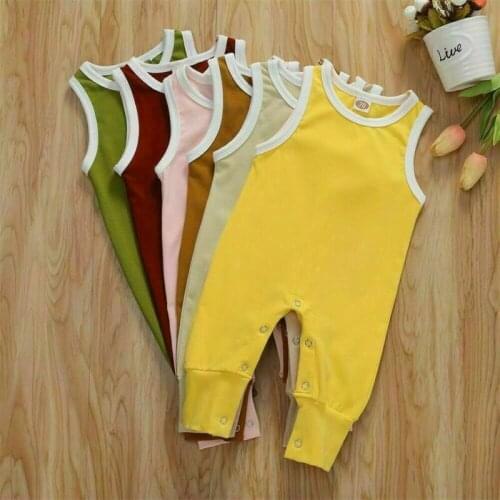 Newborn Baby Boy Girl Sleeveless Romper Jumpsuit One-Piece Clothes Summer Casual Cotton Solid Rompers