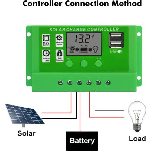Solar Charge Controller 12V 24V Auto Output Regulator PV Home Battery Charger LCD Dual USB MPPT/PWM Solar Charge Controller