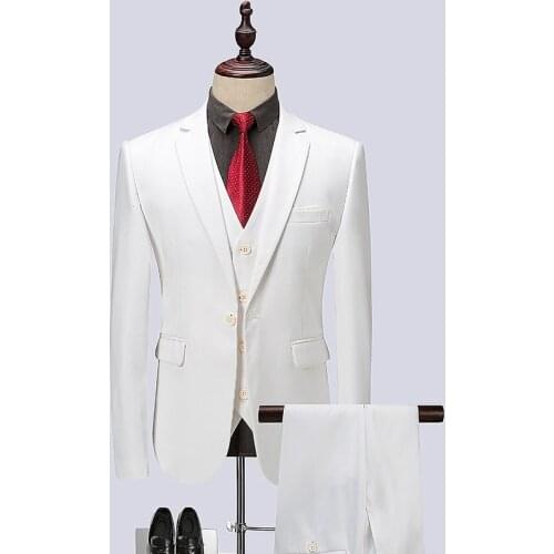 White Spring Mens Business Formal Suit Men Single Breasted Suits Slim Fit Mens Quality Suits 3 Pieces Set Jacket Vest Pants
