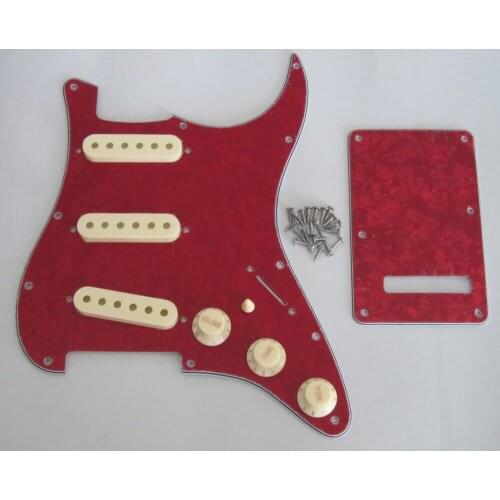 Red Pearl ST SSS Pickguard with Aged White Pickup Covers Knobs Tip
