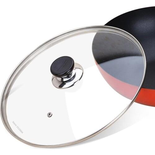 Cookware Reinforced Glass Lid Tempered Wok Lid Pyrex Glass Round Chef Pan Lid with Knob Premium Qualtiy Pan Cover