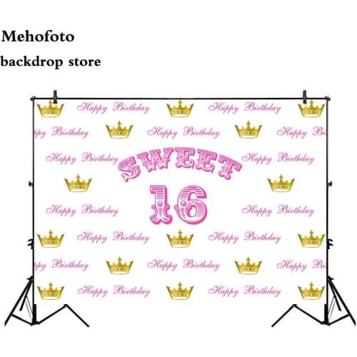 Mehofoto Sweet 16th Birthday Adult Ceremony Photo Party Backdrops for Photography Gold Crown for Princess Backgrounds 725