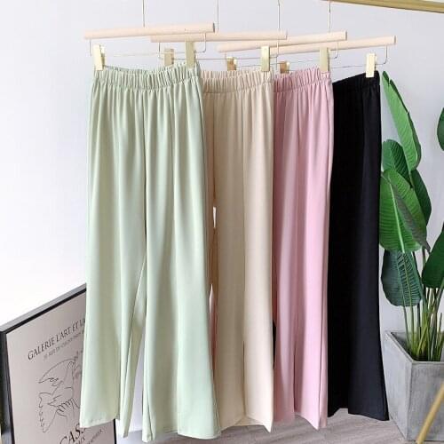 2021 New Women Spring Pants High Waist Women Casual Pants Female Trousers Outwear Wide Leg Split Hem Ninth Length Stright Pants
