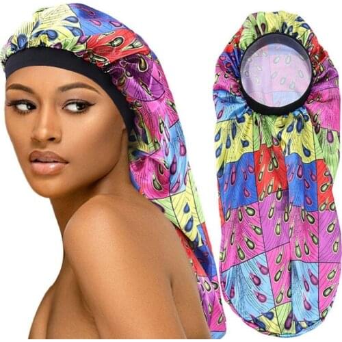New African Ankara Long Hair Woman Sleep Cap High Elastic Satin Protection Hair Hat Men and Girl Chemical Cap Headgear Wholesale
