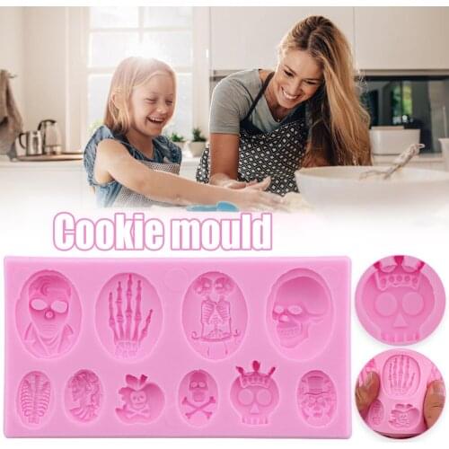 Newly Skull Silicone Stencils Halloween DIY Fondant Cake Chocolate Soap Templates Practical Kitchen Baking Tools