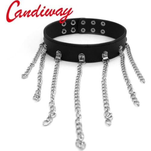 Candiway Sex Collar BDSM Sexy Leather tassel Necklace ring Bondage For Lover Games cosplay Erotic Posture Collar,Juguetes