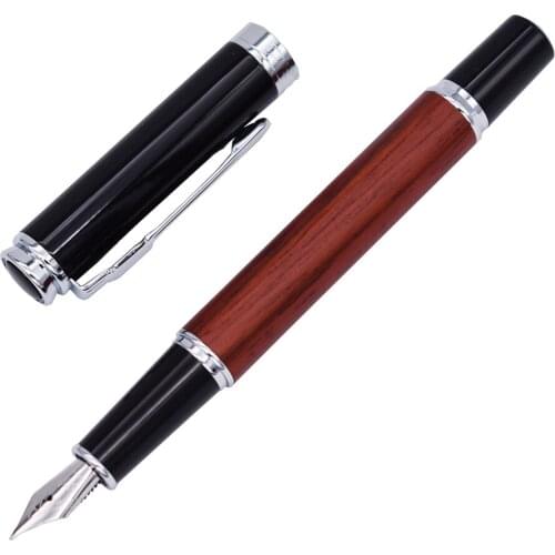 Jinhao Rosewood Fountain Pen Wooden Barrel Vintage Writing Signature Pen, Fine Nib 0.5-0.6 Size Business Office School Supplies