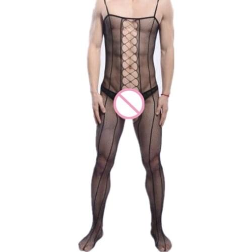 2020 Men Sleepwear Sexy Vertical Striped Pajamas Sissy Lingerie Hot Gay Bodysuit Exotic Plus Size Male Underwear Porno Jumpsuit