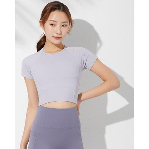 Casual Women Fitness High Elastic Sport Crop Top Breathable Short Sleeve Running Yoga Shirts Female Gym Workout T-Shirts