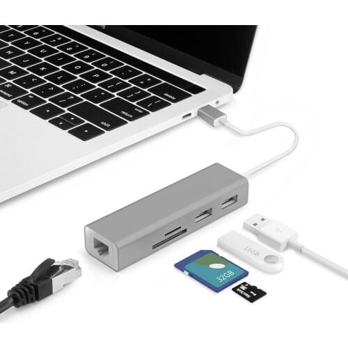 Dual Port USB HUB 2.0 Splitter Data USB C Hub to Gigabit Ethernet LAN Rj45 USB-C Network SD TF Slot for MacBook Pro 13 15 16"