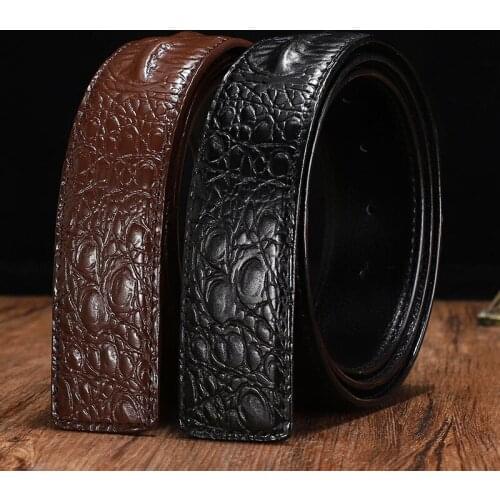 105-125cm New Design Real Leather Men Belt Crocodile Pattern None Head Smooth Buckle Leisure Body Trouser Strip Christmas Gift