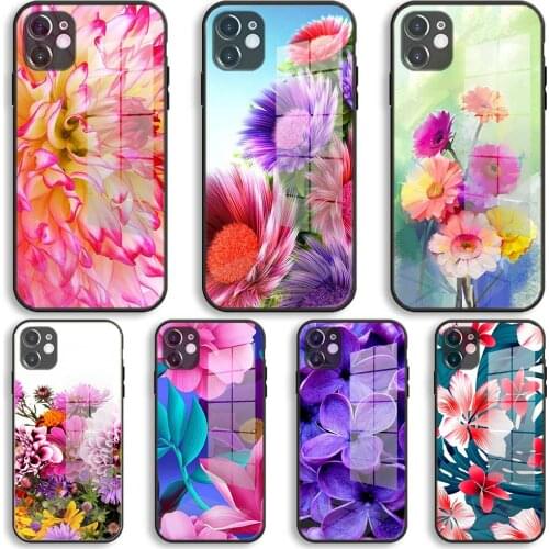 Azalea Flower floral Soft Glass Silicone Case For iPhone 12 11 Pro X XS Max XR 8 7 6 Plus SE 2020 S Mini Balck Cover