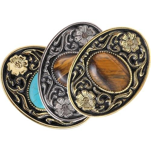Retro Style Replacement Belt Buckle Turquoise Stone Flower Pattern Buckle