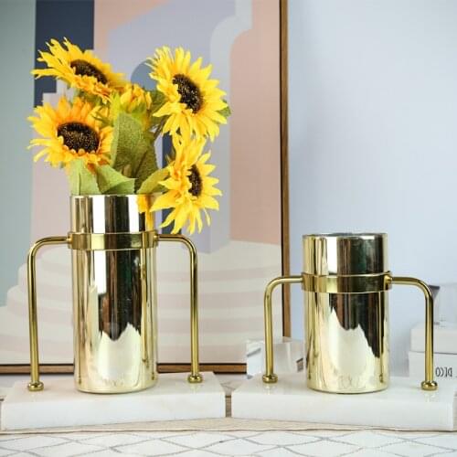 MODERN HOME CREATIVE METAL VASE DECORATION LIVING ROOM PORCH MARBLE BASE METAL VASE DECORATION