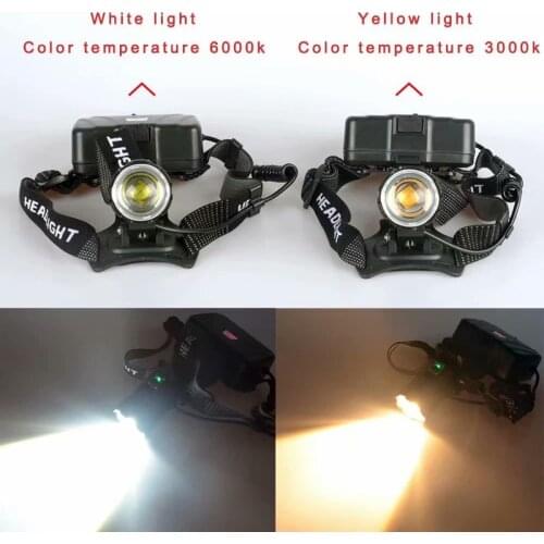 T130 High Power XHP70.2 LED Yellow / White Light Headlight Rechargeable Headlamp Torch Flashlight Zoom Zoomable Head Lamp
