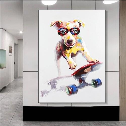 Creative Graffiti Dog Skateboarding Art Canvas Painting Animal Posters and Prints Living Room Home Decoration Wall Art Pictures