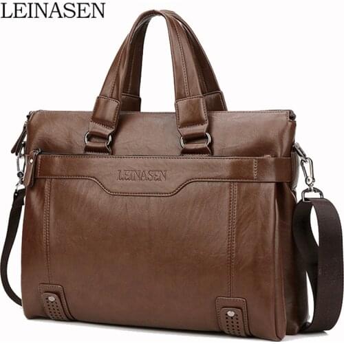 WEIXIER Larger Capacity Shoulder Bag Men Zipper Business Handbag Pocket Soft Leather 15.5'' Laptop Briefcases Messenger Bag