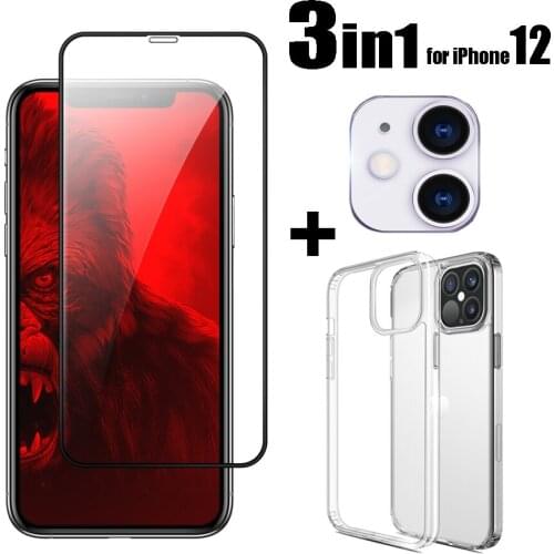 3pcs for iPhone 12 Mini 12Pro Max Tempered Glass Screen Protector & Camera Lens &Clear TPU Case for iPhone12 Series Protectors