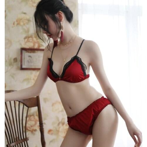 Women Sexy Pajamas Lace Floral Side Bra Style Nightgown Night Gown Red Color V-neck Sexy Pajama Female Homewears 2019