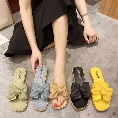 2021 Summer Women Bowknot Slippers Casual Beach Muffin Slip On Platform Ladies Sandals Dress Party Peep Toe Female Sandals