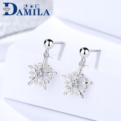 Snowflake Rhodium plated earrings silver 925 with Cubic Zirconia S925 snowflake earring for women fashion 2018