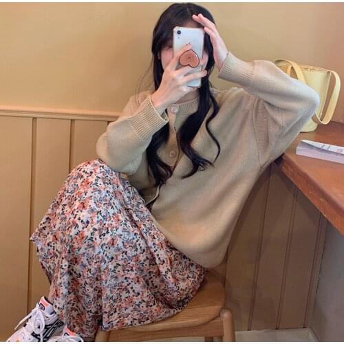 2020 Autumn And Winter Korean New Ins Retro Women Sweater Cardigan Jacket Women Loose Round Neck Female Top