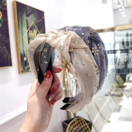 2021 Lady Sequins Mesh Hairbands All Match 4colors Black Purple Grey Champagne Headband Elegant Outdoors Hair Accessories Women